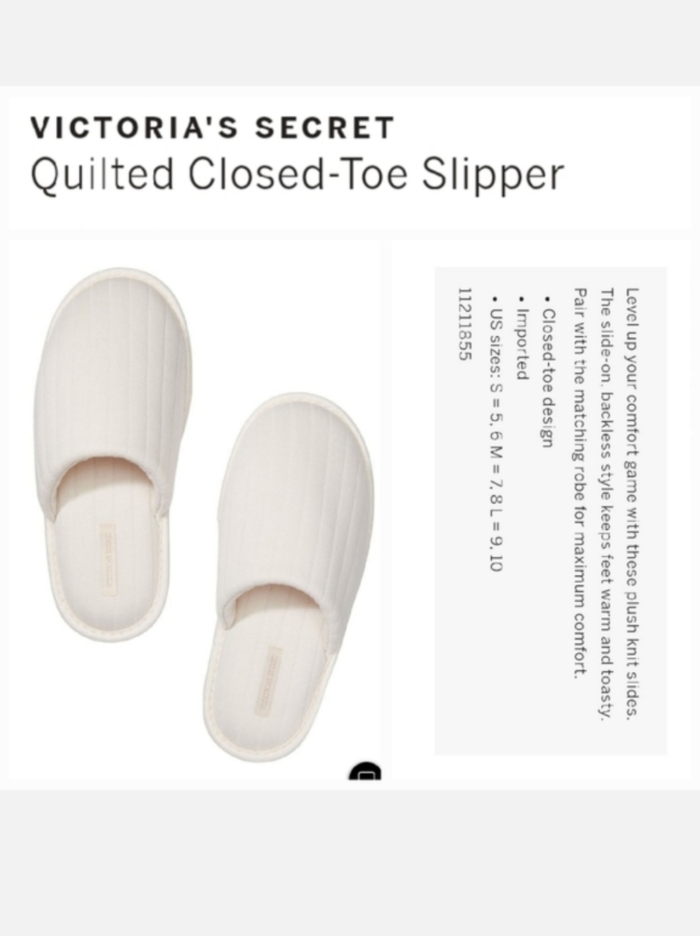 Victoria's secret quilted closed toe slippers cozy house shoes WOMEN'S SMALL 5/6